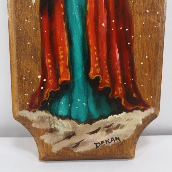 Vintage Old World Father Christmas Hand Painted Wood Plaque Santa Claus Dekan - Picture 4 of 8